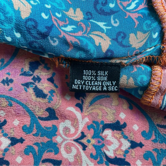 Tolani 100% Silk Top XS Multicolor Popover Peasant Tunic Tie Front Boho Flowy - Picture 8 of 9